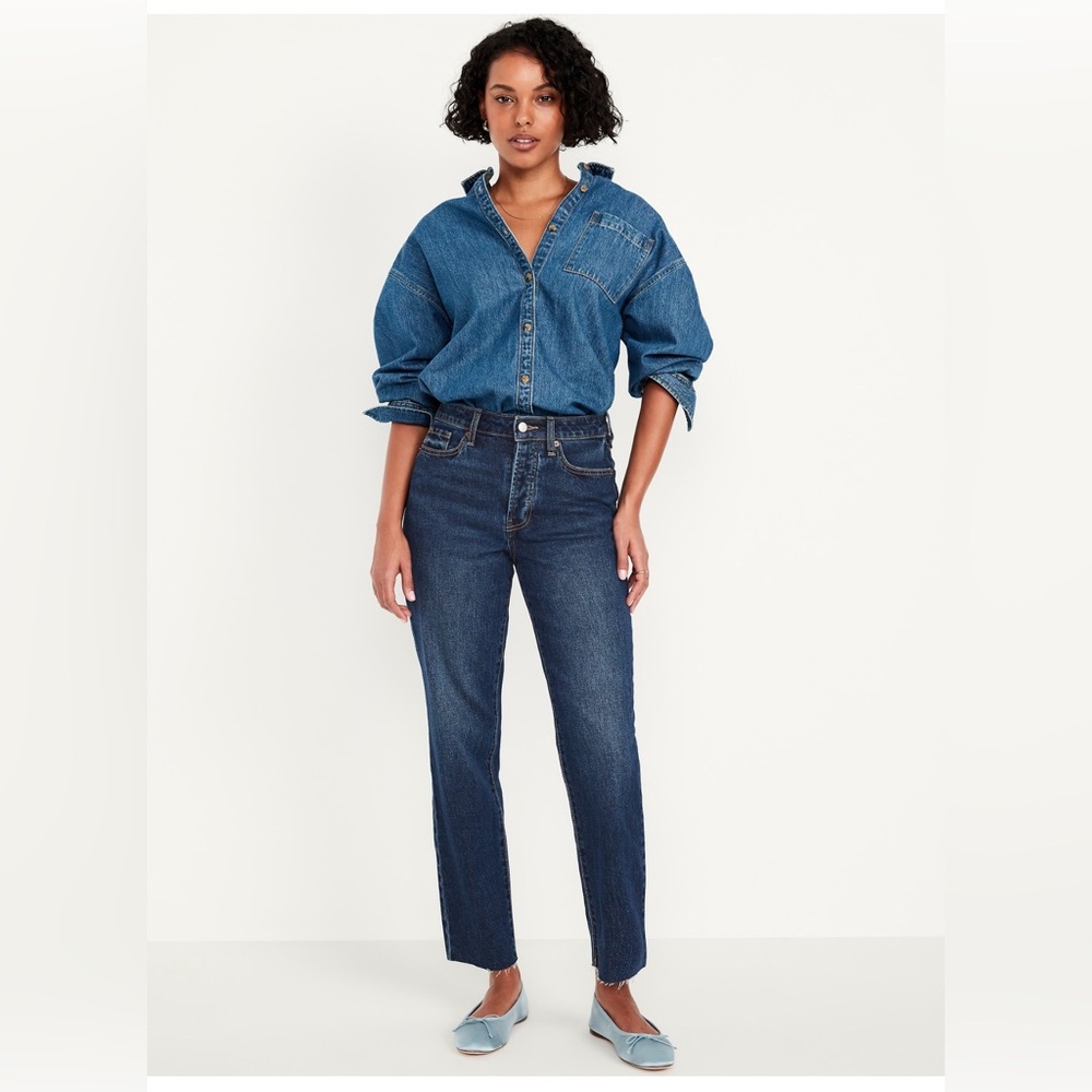 Old Navy Women's Straight Leg Jeans - Dark Blue